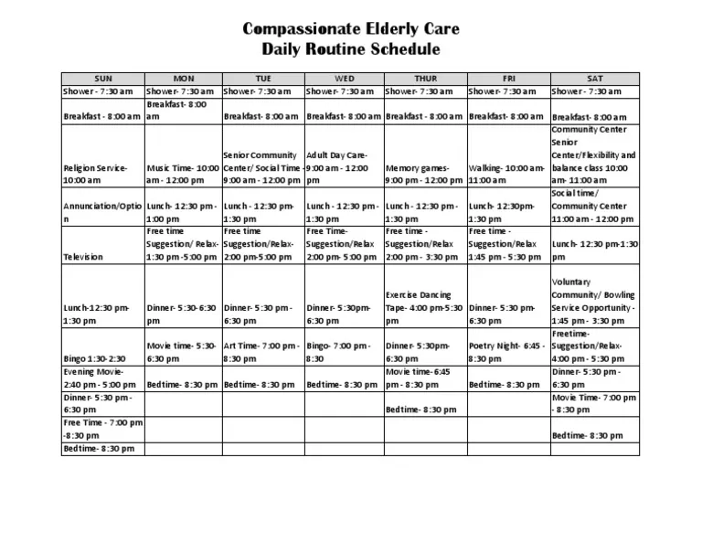 daily schedule for senior citizens